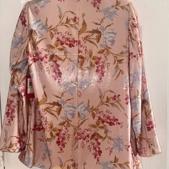 VINCE CAMUTO Sequin Floral Open Blazer light Pink Bellini Womens Size 4 - Picture 6 of 7